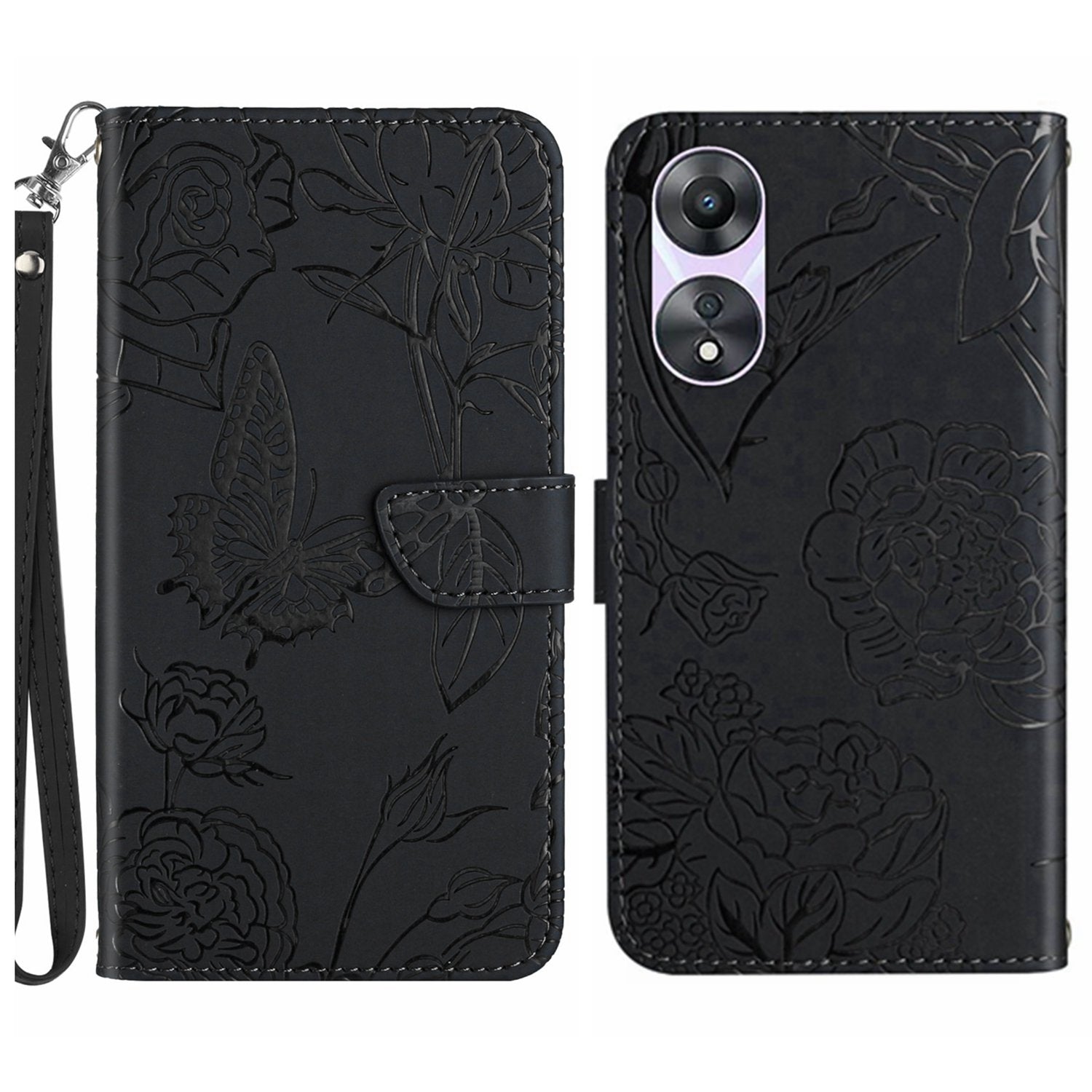 HT03 For Oppo Reno8 T 4G Flip Case Imprinted Butterfly Flowers Skin-touch Stand Cover with Hand Strap HT03 For Oppo Reno8 T 4G Flip Case Imprinted Butterfly Flowers Skin-touch Stand Cover with Hand Strap